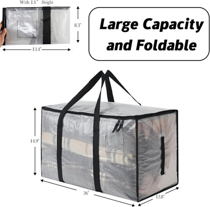 Heavy Duty 93L (24.5 Gallon) Stackable Storage Bins with Fully Openable Lids, Moving Bags Heavy Duty, Clear Plastic Totes for Moving Storage, Home Organization, Closet, Dorm Room. 12 pack