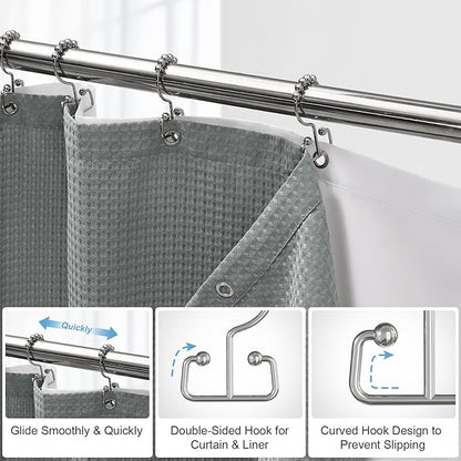 ROLIZOE 3-in-1 Waffle Texture Shower Curtain Set with TPU-Coated Waterproof Liner and 12 Upgraded Double-Sided Hooks, Well-Matched Sizes for a Seamless Fit – Gray, 72" x 78"
