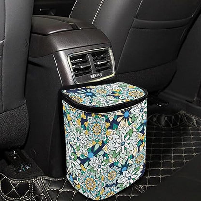 Mandala Floral Car Trash Can Easy to Install Car Trash Bag Hanging Lightweight Car Garbage Cans Interior Accessories for Most Cars SUV Truck Sedan
