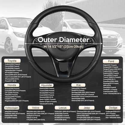 SEG Direct Car Steering Wheel Cover for Medium Standard Size Steering Wheels with 14 1/2-15 inches Outer Diameter, Black Microfiber Leather