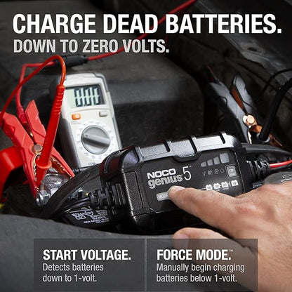 NOCO GENIUS5: 5A 6V/12V Smart Battery Charger – Automatic Maintainer, Trickle