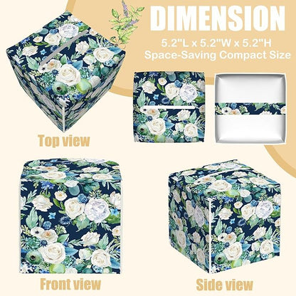 BLYKVGHQ Botanical Leaves Square Tissue Box Cover Watercolor Flowers Tissue Box Holder Facial Cube Paper Dispenser Leather Decorative Organizer Home Office Desk Decor, 5.2"x5.2"x5.2"