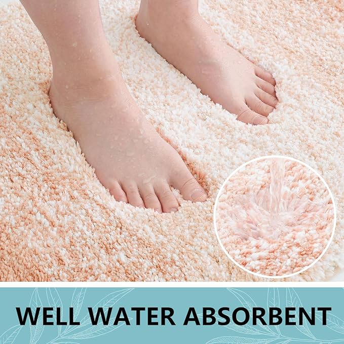 Arotive Microfiber Bathroom Rugs, Shaggy Soft and Absorbent Bath Rug, Non-Slip, Thick Plush Machine Washable Dry Bath Mats for Bathroom, Tub and Shower, 54x24, Peach, Rectangular