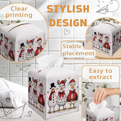 Vintage Christmas Goose Tissue Box Holder, Retro Christmas Leather Tissue Box Cover Square, Paper Facial Decorative Tissues Cover for Bathroom Kitchen Office Home Decor-B27