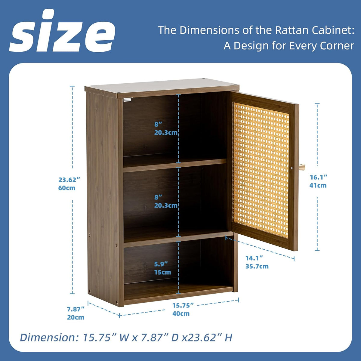 HITNET Bamboo Medicine Cabinet, Wall Mounted Bathroom Cabinet with Adjustable Shelf, Single Rattan Door Hanging Storage Organizer Over Toilet for Entryway, Laundry Room(Walnut)