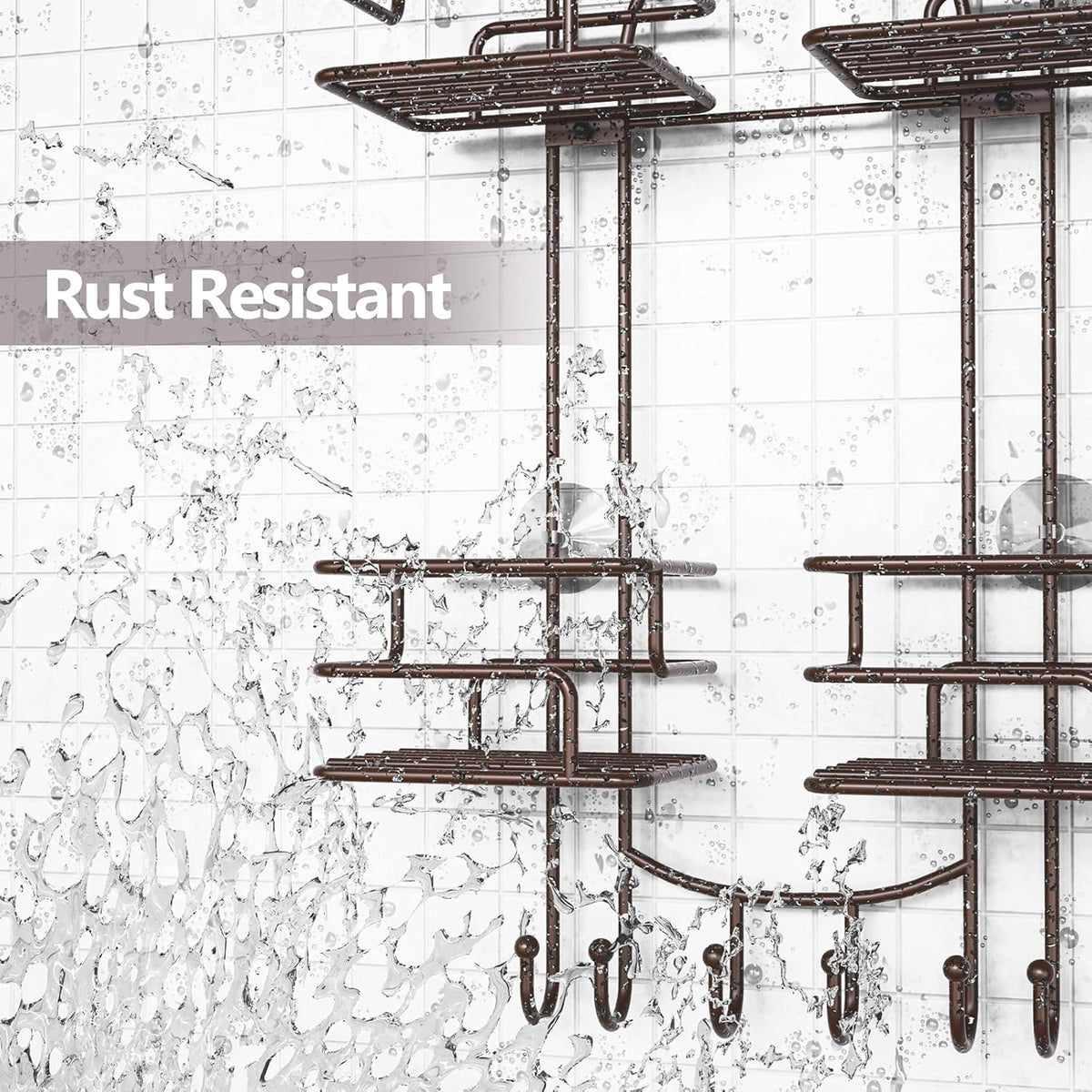 SRIWATANA Shower Caddy Organizer Hanging Over Head, Bathroom Shower Rack Hanger with Hooks for Razors - Bronze