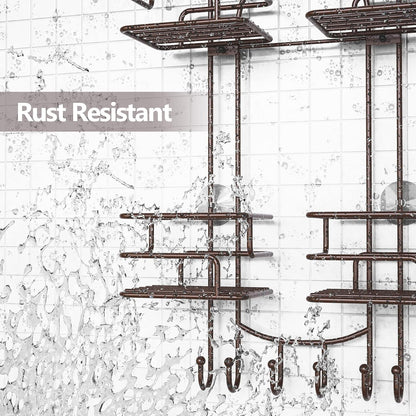 SRIWATANA Shower Caddy Organizer Hanging Over Head, Bathroom Shower Rack Hanger with Hooks for Razors - Bronze