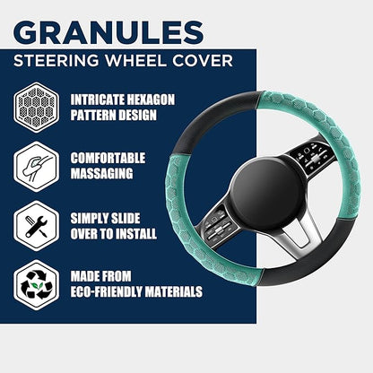 PIC AUTO Massage Steering Wheel Cover, Mint Football Pattern Material Spliced Leather Car Steering Wheel Protector, Car Interior Accessories, Universal Fit 14.5"-15.5" for Cars, Trucks, Van, SUV
