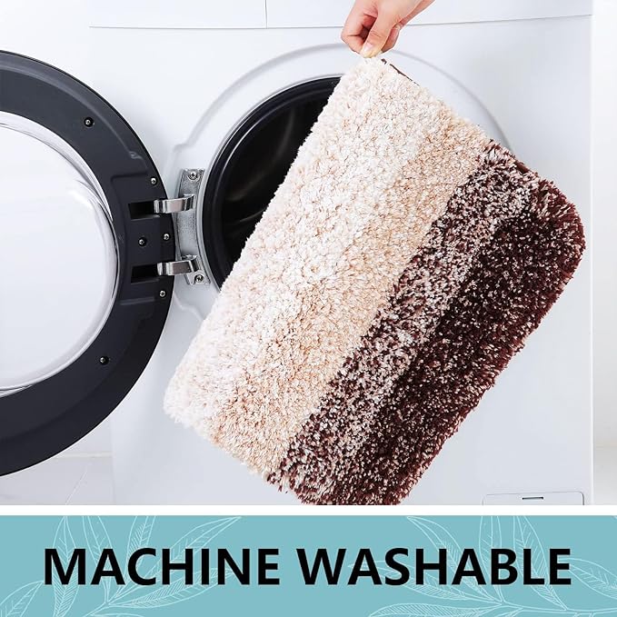 Arotive Microfiber Bathroom Rugs, Shaggy Soft and Absorbent Bath Rug, Non-Slip, Thick Plush Machine Washable Dry Bath Mats for Bathroom, Tub and Shower, 47x20, Brown, Rectangular