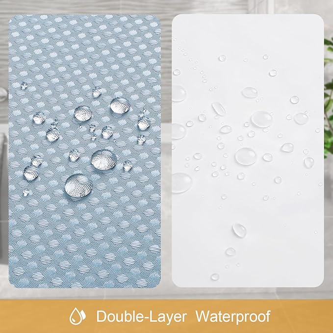 Craidlela 3 in 1 Long Blue Shower Curtain Set-72 W x 78 H, Fog Blue Waffle and PEVA Liner Set with 12 Stainless Steel Hooks, Waterproof Fabric for Bathroom
