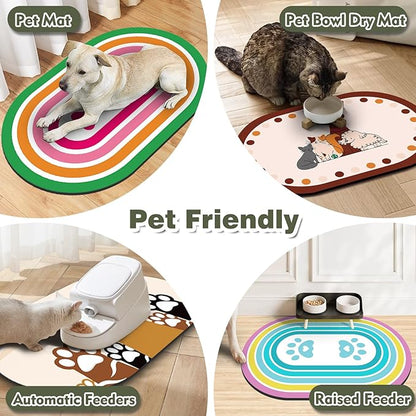 METEOROCK Pet Feeding Mat – 20''x12'' Absorbent Dog Food Mat, Pet Water Mats Protect Floor, No Stains Quick Dry Bowl Mats, Non-Slip Rubber Base Pets Placemats for Food and Water, Dark Green