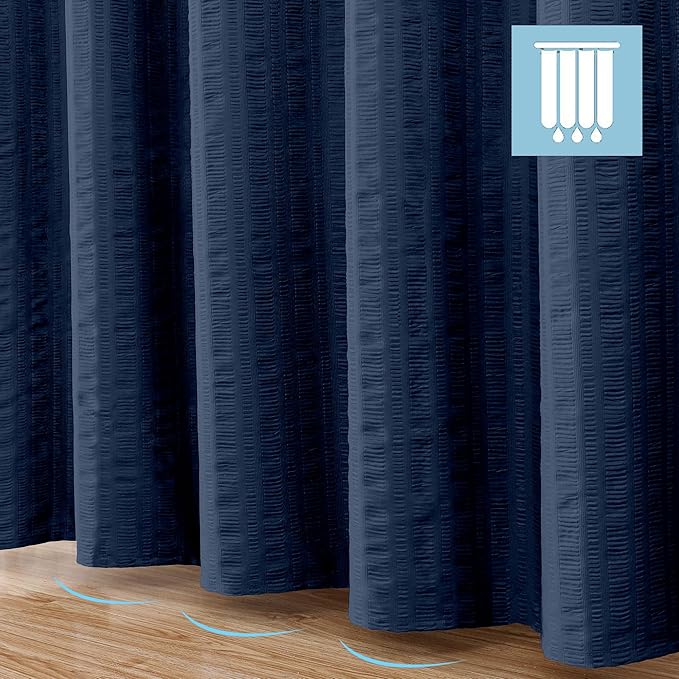 Aiyufeng Moga Navy Blue Shower Curtain - 3D Embossed Cloth Shower Curtain for Bathroom, Hotel Luxury Blue Bathroom Curtains, Machine Washable, Standard Size 72Wx78H