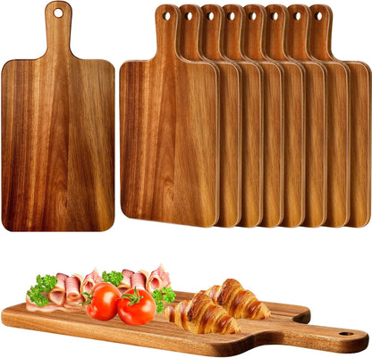 Nuenen 10 Pcs Wood Cutting Board with Handle 15.7 x 7.8 Inch Acacia Wooden Serving Kitchen Chopping Boards for Pizza, Bread, Cheese, Charcuterie, Fruit, Vegetables(Acacia)