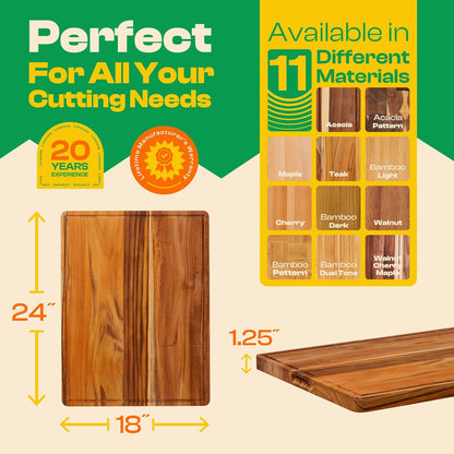 Riveira Teak Wood Cutting Board – Gourmet Teak Grandeur: 24 x 18 Wooden Cutting Board – Natural Wooden Cutting Boards For Kitchen Decorative – Innovative Juice Grooves Teak Wooden Chopping Board