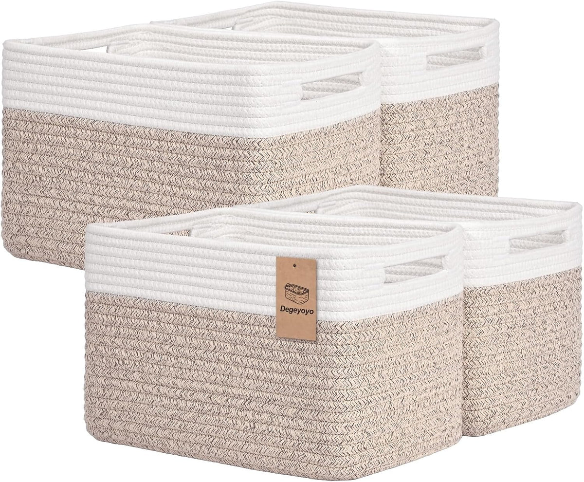 Storage Baskets for Organizing, 4 Pack Storage Baskets for Shelves, Woven Basket for Shelves, Closet Organization, Rectangle Organizer Basket Gifts Empty, 13"Lx8.7"Wx7.9"H Decorative Bins with Handles