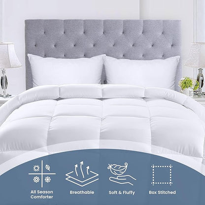 Utopia Bedding Comforters Queen Size, All Season Duvet Insert, Down Alternative Box Stitched Bed Comforter with Corner Tabs, Machine Washable (White)