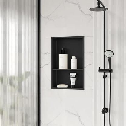 Stainless Steel Shower Niche 18" X 12", No Tile Needed Wall Niche Double Shelves, Recessed Shower Shelf for Bathroom Storage, Matte Black