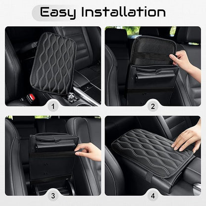 Amiss Auto Center Console Pad, Universal Waterproof Armrest Seat Box Cover, Car Interior Accessories, Leather Auto Armrest Cover Protector for Most Vehicle, SUV, Truck (White Line)