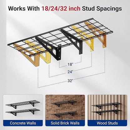 FLEXIMOUNTS 2-Pack 1x4ft 12-inch-by-48-inch Wall Shelf Garage Storage Rack Wall