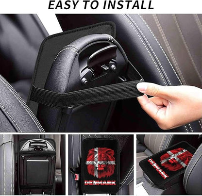 Vintage Denmark Danish Flag Lion Head Auto Center Console Armrest Cover Car Handrail Box Cushion Pad Mat Universal Fit Most Vehicle Sedan Truck SUV Soft Comfort Decor Accessories