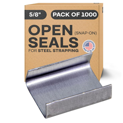 IDL Packaging Open (Snap-On) Seals for 5/8" Strap Width Steel Strapping (Pack of 1000) - Superior Holding Power - Sturdy Metal Clips for Securing Heavy Packaging and Pallet Banding