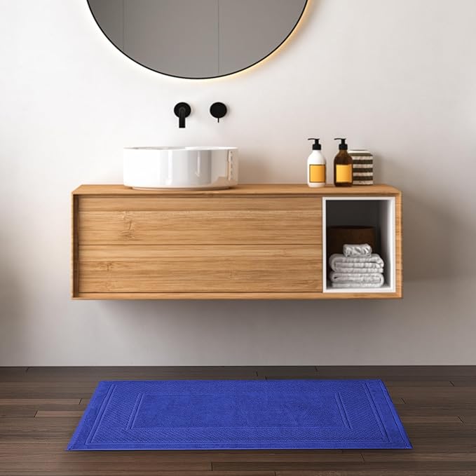 Avalon Towels Blue Bath Mat - 100% Cotton Set of 2 Absorbent Bathmat - Bathroom Mats Quick Dry Bath Mats for Bathrooms (22x34 Inches)