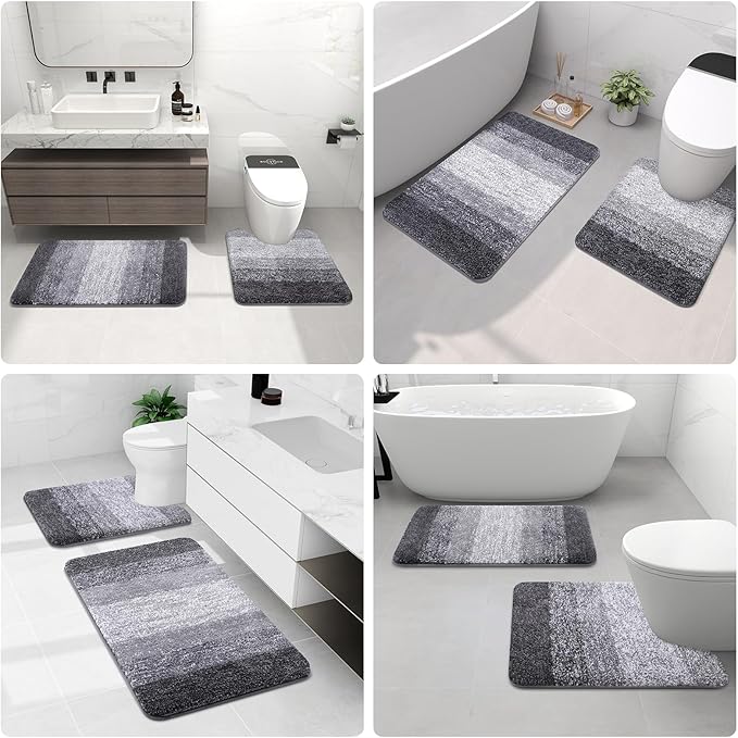 Arotive Microfiber Bathroom Rugs, Shaggy Soft and Absorbent Bath Rug, Non-Slip, Thick Plush Machine Washable Dry Bath Mats for Bathroom, Tub and Shower, 47x32, Grey, Rectangular