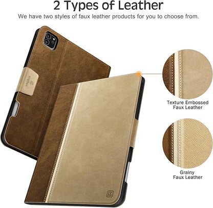 KingBlanc Case for iPad Pro 11 inch (M5 2025/M4 2024) with Pencil Holder, Vegan Leather Smart Stand Cover, Auto Sleep Wake, Support Pencil Pro/(USB-C), Viewing/Typing Angle, Durable Protection, Beige