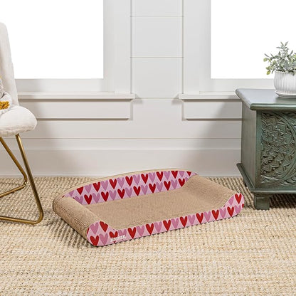 The LICKER Store CSR1004A Montego 27.5" Coastal Patterned Cardboard Lounge Bed Cat Scratcher with Catnip, Pink/Red