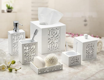 Creative Scents Mirror Janette White Tissue Box Cover Square - Decorative Square Tissue Box Holder for Bathroom with Durable Bottom Slider - Beautiful Mirrored Tissue Holder for Bathroom
