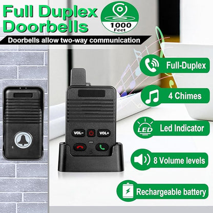 Wireless Doorbell, Waterproof Full Duplex Doorbell Wireless Upgrade, 1000ft