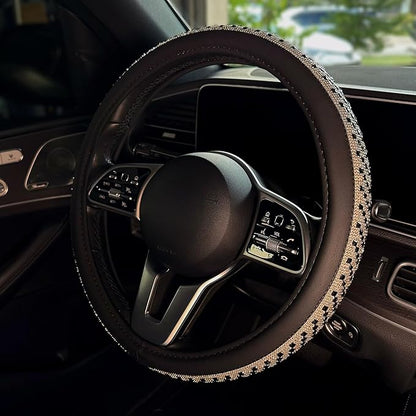 LordLord AutoFashion 15 Inch Luxury Universal Steering Wheel Cover Rhinestone Crystals Anti-Slip Microfiber Leather for Women Girls Men Boys Car Accessory Bling Diamonds Black (JX06)