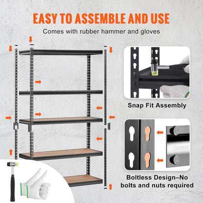 VEVOR Storage Shelving Unit, 5-Tier Adjustable Storage Shelves, 48" L x 24" W x 72" H Heavy Duty Garage Storage Shelves, Metal Shelves for Kitchen Pantry Basement Bathroom Laundry