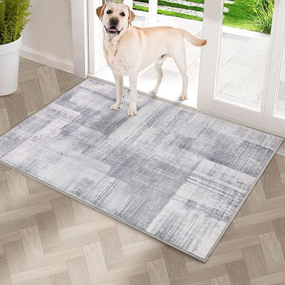 COMSLE Door Mat, Front Door Mat Indoor for Entrance Faux Wool Absorbent Non Slip Modern Throw Rug for Entryway Hallway Muddy Paws - Pet Friendly, 20x32 Inches,Gray Machine Washable