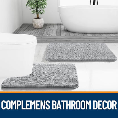 OLANLY Bathroom Rugs 70x24, Extra Soft Absorbent Chenille Bath Rugs, Rubber Backing Quick Dry, Machine Washable Bath Mats for Bathroom Floor, Tub and Shower, Home Decor Accessories, Light Grey