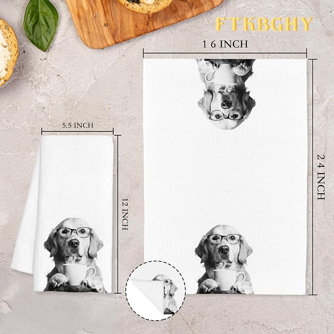 Funny Golden Retriever Coffee Kitchen Towels, Golden Retriever Gifts for Women, Dog Lover Gifts Decorative Dish Hand Tea Towels for Kitchen Coffee Bar Decor, 16x24 Inch