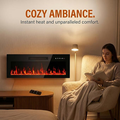 36" Electric Fireplace Insert, Wall Mounted & Recessed Heater, Slim