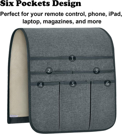Teniux Remote Control Holder Armchair Caddy for Recliner Couch, Non-Slip Armrest Organizer with 5 Pockets for Magazine, Tablet, Phone, iPad (Grey)