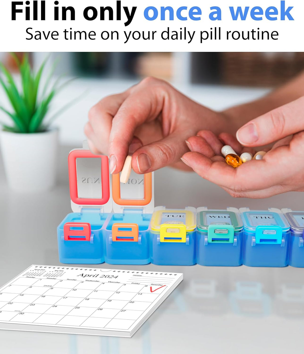 Weekly Pill Organizer 1 time a Day – Pill Box 7 Day with Enhanced Waterproof Seal, Large compartments Hold Big Vitamins & Supplements, Upgraded Locking lids, for Home & Travel use, Durable Hard case