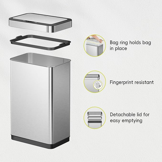 EKO EcoNova 13.2 Gallon/ 50L Automatic Sensor Kitchen Trash Can, Stainless