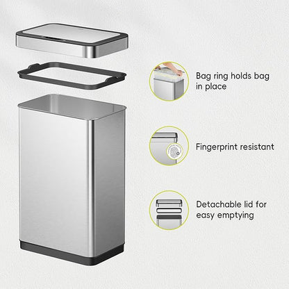 EKO EcoNova 13.2 Gallon/ 50L Automatic Sensor Kitchen Trash Can, Stainless