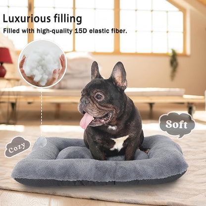 Crate Beds for Small Dogs,Comfort Fluffy Plush Dog Bed Kennel Pads for Crates 24 x 18 Inch, Non-Slip and Machine Washable Pet Sleeping Mat for Puppy/Cat,Dark Grey