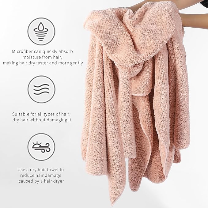 Laojbaba Microfiber Hair Towel Quick Dry Hair Towel Hair Drying Towels Suitable for All Kinds of Hair Ultra Absorbent Long and Thick Hair 20X40inch Lotus Root Pink (1pcs)
