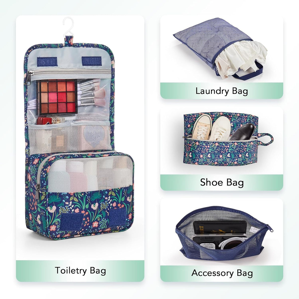 10 Set Compression Packing Cubes for Travel Essentials,Compressible Expandable Packing Cubes for Suitcase,OlarHike Luggage Organizer Bags,Handy Helper for Organizing Clothes(Dark Blue Floral)