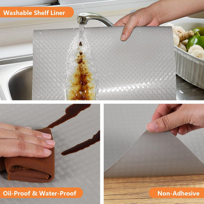 Light Gray Shelf Liners for Kitchen Cabinets Refrigerator Liners Waterproof & Oil-Proof Kitchen Cupboard Liner Drawer Mats EVA Material Non Adhesive Fridge Liner for Shelves 17.5 x 393.7 Inches