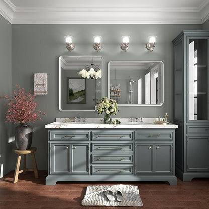 28x36 Brushed Silver Mirror for Bathroom, Nickel Silver Metal Framed Vanity