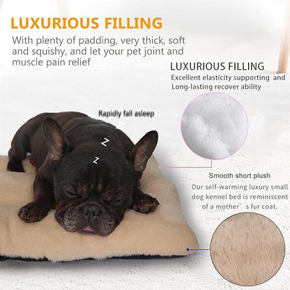 24 Inch Dog Bed for Small Dogs Fit Metal Crates or Cages, Ultra Soft 18x24 Washable Anti-Slip Comfy Fluffy Pet Kennel Mat for Puppy and Cat Sleeping Mattress, Light Brown