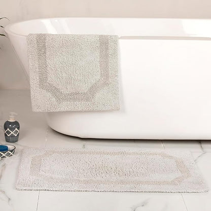 voyzz home Set of 2 Reversible Bath Rug 20x32 inch -17x24 inch | 100% Cotton Hand Tufted Soft & Absorbent Bath Mat|Washable Quick Dry Shaggy Shower Mat | Non-Slip Mordern Bathroom Decor | Grey…