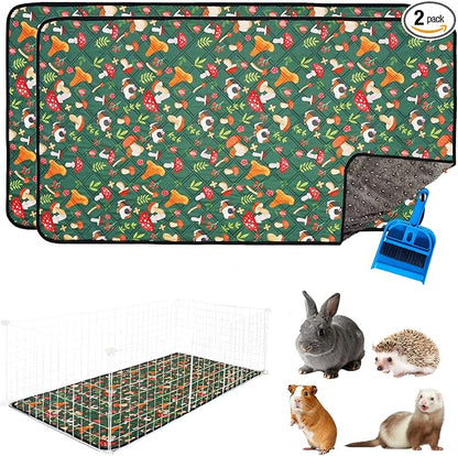 2 Pcs Guinea Pig Cage Liners 47 x 24 Washable Cage Pads Rabbit Bedding Reusable Absorbent Pee Pads for Small Animals Bunny Ferret Chinchilla Hamster (Green, 47×24'')