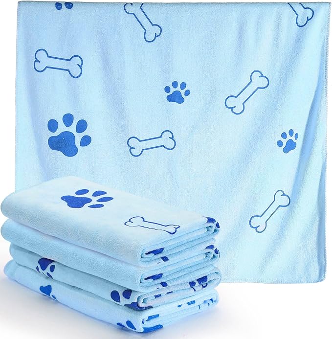 Chumia 4 Pcs Dog Towels for Drying Dog Puppy Bulk Microfiber Absorbent Paw Towel Pet Bathing Supplies Quick Drying for Medium Cats Pets Shower(24 x 40 Inch,Light Blue)